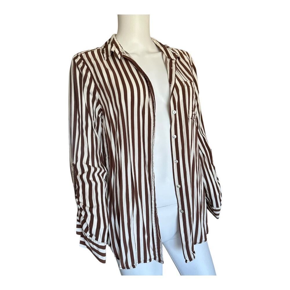 JANE AND DELANCEY womens size Medium brown & white striped Button up blouse
